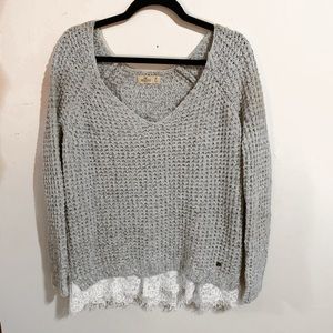 Gray Hollister Sweater with Lace Trim
